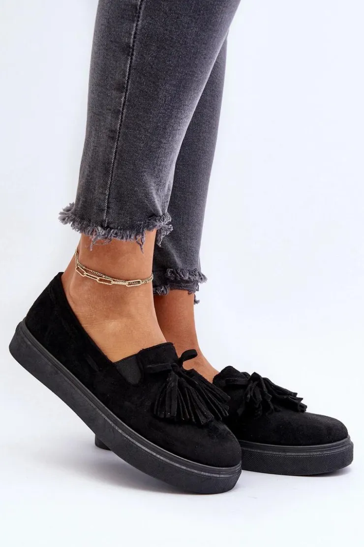 Damskie Boto Damskie Espadryle Z Frędzlami Czarne Elorvia