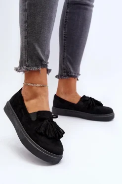 Damskie Boto Damskie Espadryle Z Frędzlami Czarne Elorvia