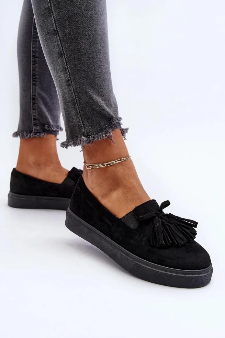 Damskie Boto Damskie Espadryle Z Frędzlami Czarne Elorvia