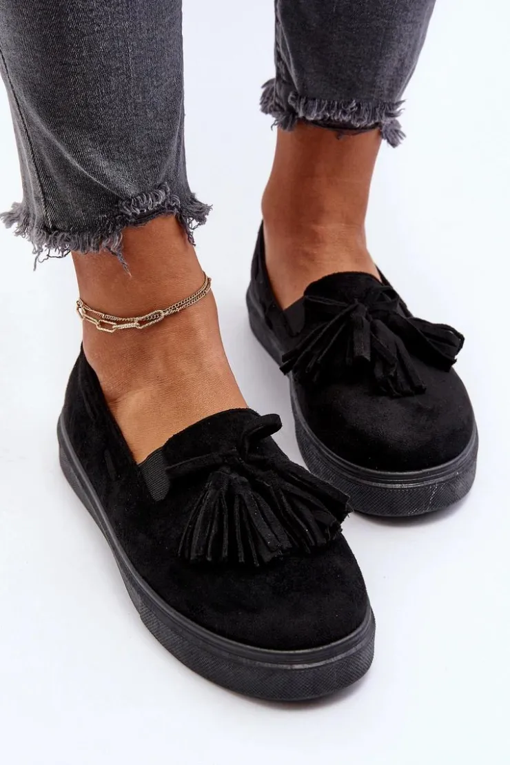 Damskie Boto Damskie Espadryle Z Frędzlami Czarne Elorvia