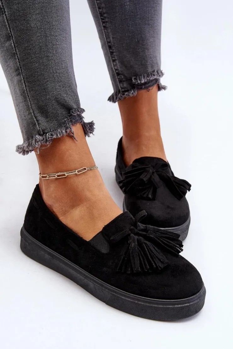 Damskie Boto Damskie Espadryle Z Frędzlami Czarne Elorvia