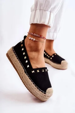 New Boto Damskie Espadryle Z Ćwiekami Czarne Laross