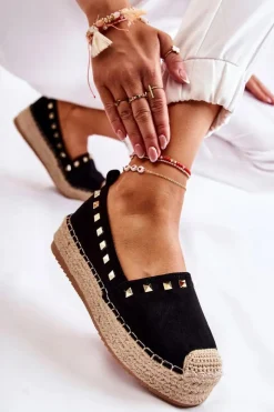New Boto Damskie Espadryle Z Ćwiekami Czarne Laross