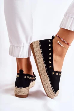 New Boto Damskie Espadryle Z Ćwiekami Czarne Laross