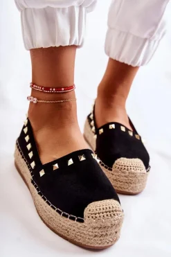 New Boto Damskie Espadryle Z Ćwiekami Czarne Laross