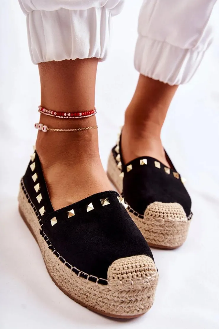 New Boto Damskie Espadryle Z Ćwiekami Czarne Laross