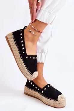 New Boto Damskie Espadryle Z Ćwiekami Czarne Laross