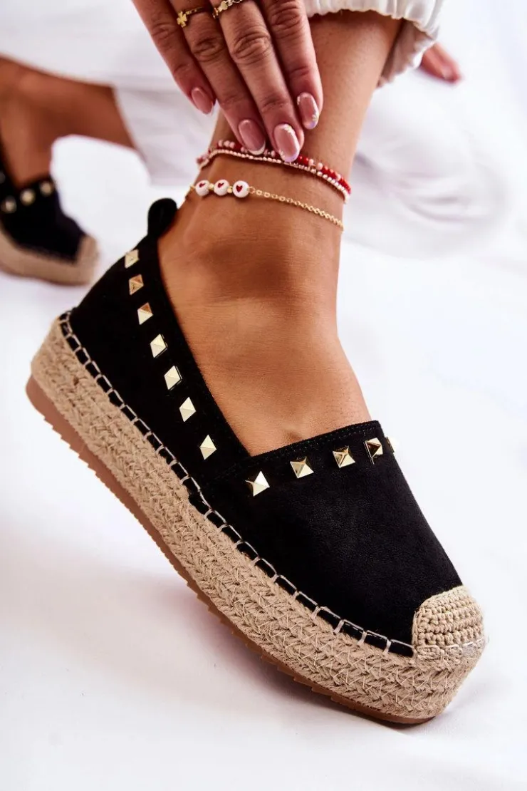 New Boto Damskie Espadryle Z Ćwiekami Czarne Laross