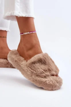 Boto Kapcie Klasyczne|Klapki Z Futerkiem*Damskie Futrzane Kapcie Beżowe Stepia