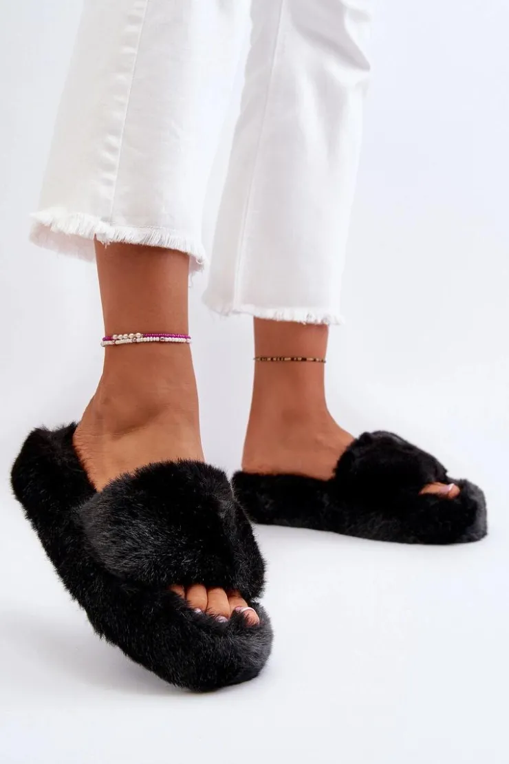 Damskie Boto Damskie Futrzane Kapcie Czarne Stepia