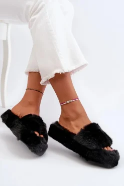 Damskie Boto Damskie Futrzane Kapcie Czarne Stepia