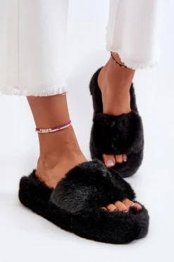 Damskie Boto Damskie Futrzane Kapcie Czarne Stepia
