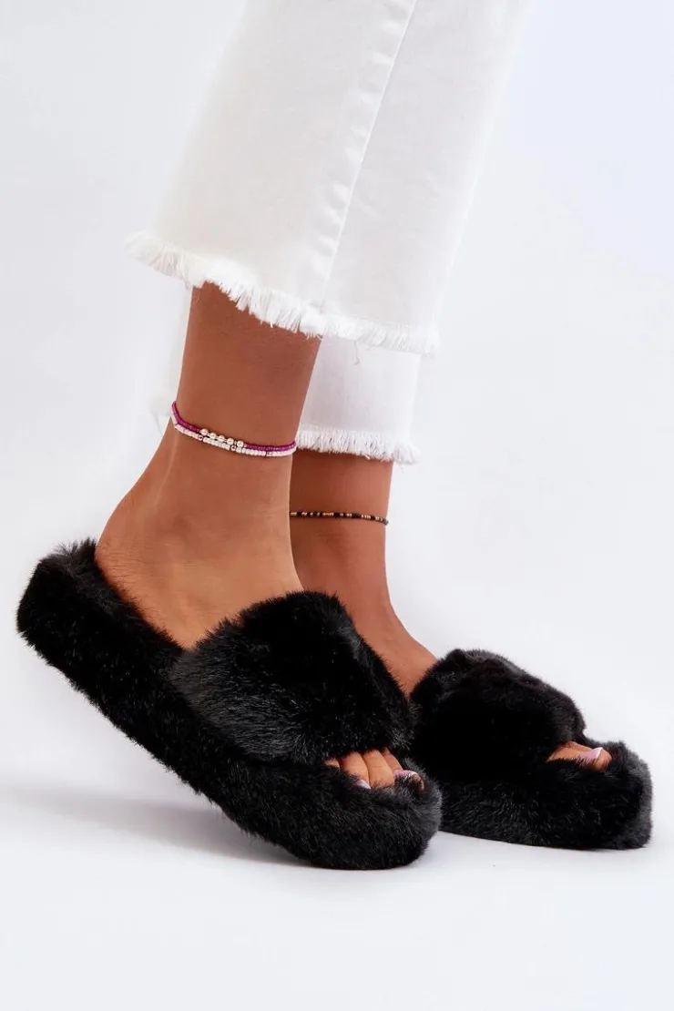 Damskie Boto Damskie Futrzane Kapcie Czarne Stepia