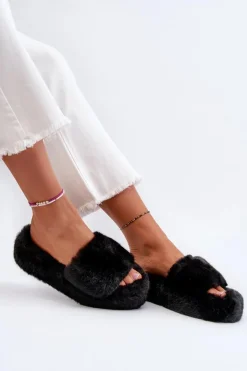 Damskie Boto Damskie Futrzane Kapcie Czarne Stepia
