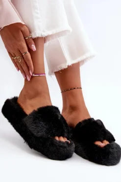 Damskie Boto Damskie Futrzane Kapcie Czarne Stepia