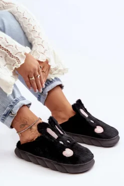 Damskie Boto Damskie Futrzane Kapcie Z Króliczkiem Czarne Naveritte