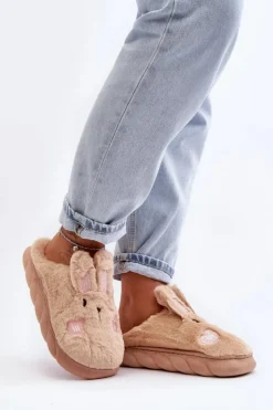 Boto Kapcie Klasyczne*Damskie Futrzane Kapcie Z Króliczkiem Beżowe Naveritte