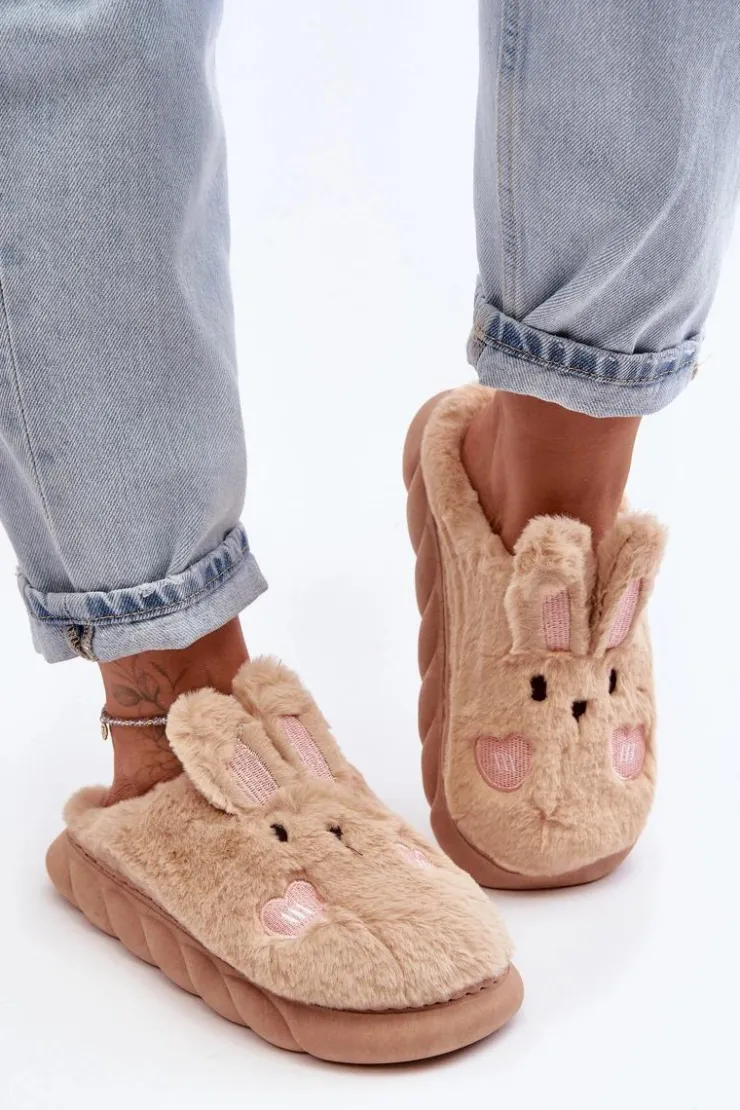 Boto Kapcie Klasyczne*Damskie Futrzane Kapcie Z Króliczkiem Beżowe Naveritte