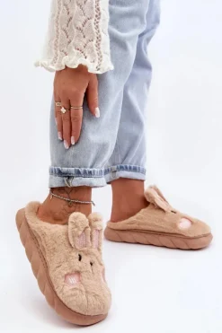 Boto Kapcie Klasyczne*Damskie Futrzane Kapcie Z Króliczkiem Beżowe Naveritte