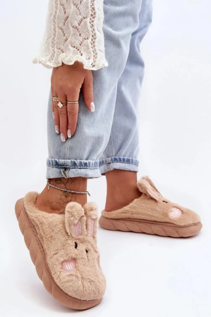 Boto Kapcie Klasyczne*Damskie Futrzane Kapcie Z Króliczkiem Beżowe Naveritte