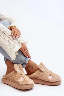 Boto Kapcie Klasyczne*Damskie Futrzane Kapcie Z Króliczkiem Beżowe Naveritte