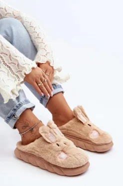 Boto Kapcie Klasyczne*Damskie Futrzane Kapcie Z Króliczkiem Beżowe Naveritte