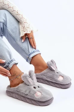 Discount Boto Damskie Futrzane Kapcie Z Króliczkiem Szare Naveritte
