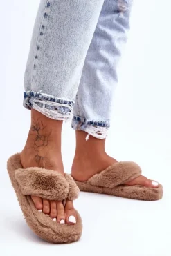 Boto Kapcie Klasyczne|Klapki Z Futerkiem*Damskie Futrzane Klapki Papcie Brązowe Elma