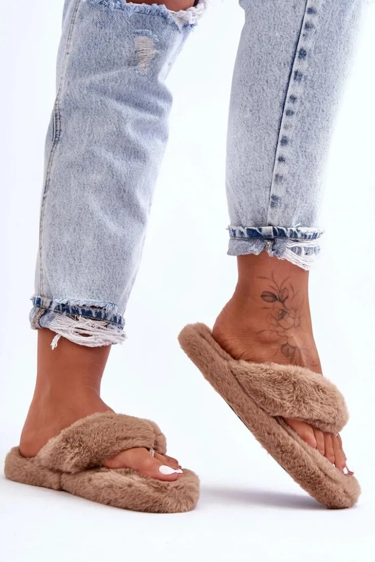 Boto Kapcie Klasyczne|Klapki Z Futerkiem*Damskie Futrzane Klapki Papcie Brązowe Elma