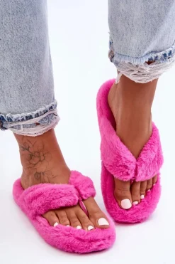 Hot Boto Damskie Futrzane Klapki Papcie Fuksja Elma