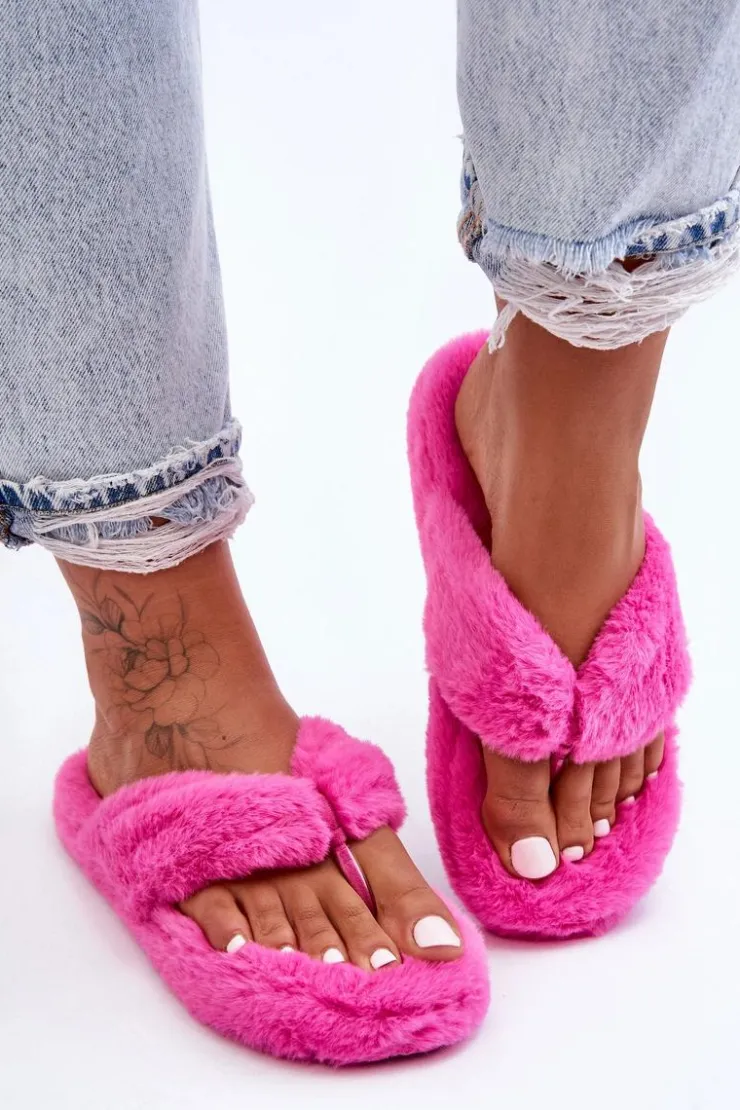 Hot Boto Damskie Futrzane Klapki Papcie Fuksja Elma