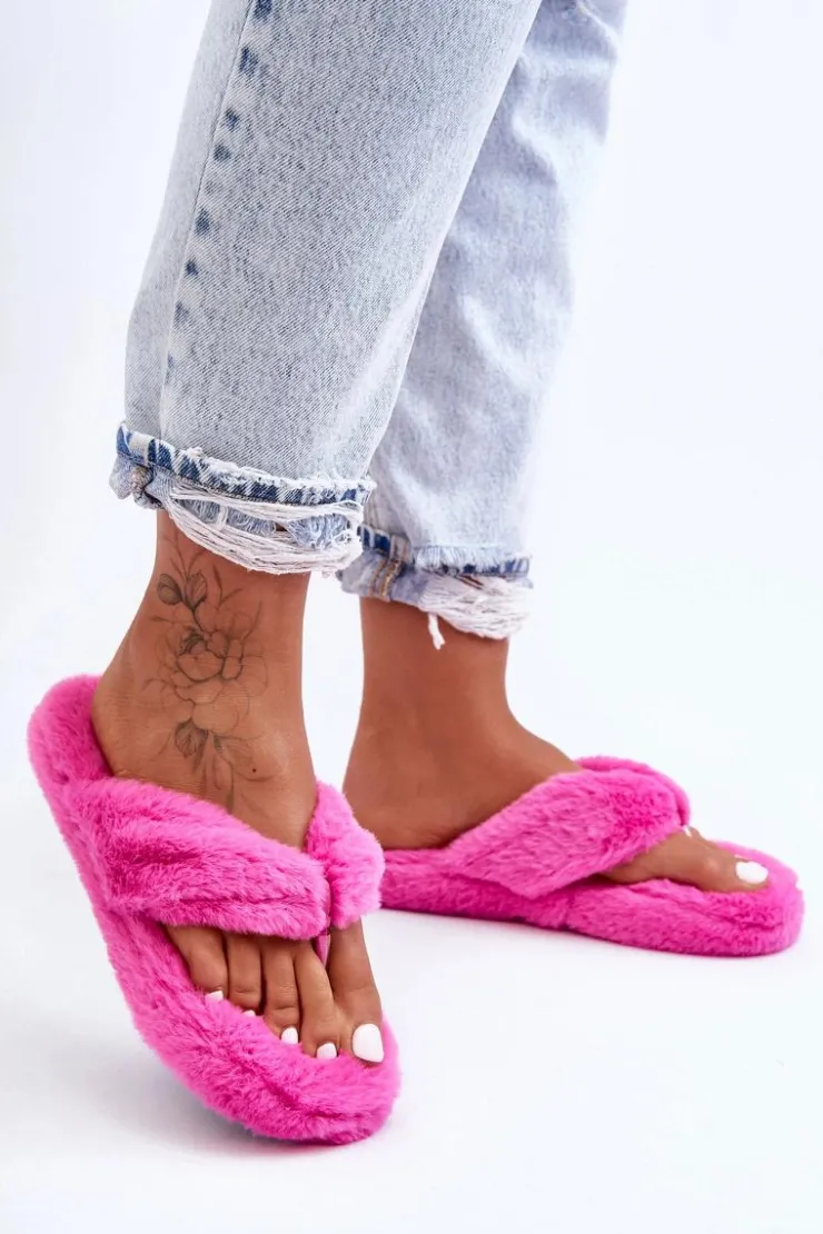 Hot Boto Damskie Futrzane Klapki Papcie Fuksja Elma