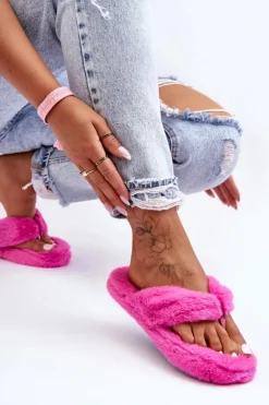 Hot Boto Damskie Futrzane Klapki Papcie Fuksja Elma