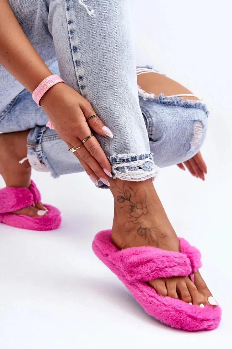Hot Boto Damskie Futrzane Klapki Papcie Fuksja Elma