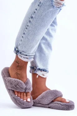 Damskie Boto Damskie Futrzane Klapki Papcie Szare Elma