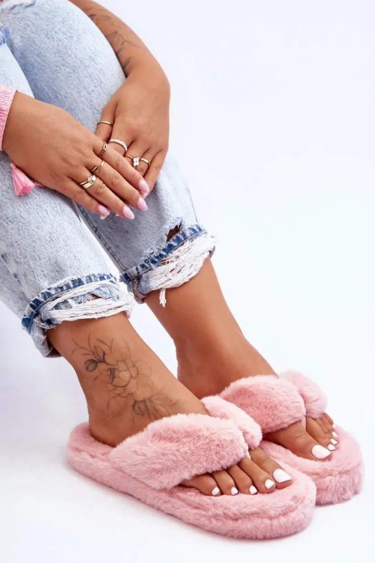 Damskie Boto Damskie Futrzane Klapki Papcie Różowe Elma