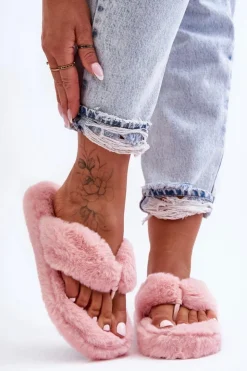 Damskie Boto Damskie Futrzane Klapki Papcie Różowe Elma