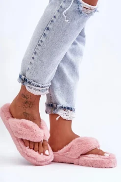 Damskie Boto Damskie Futrzane Klapki Papcie Różowe Elma