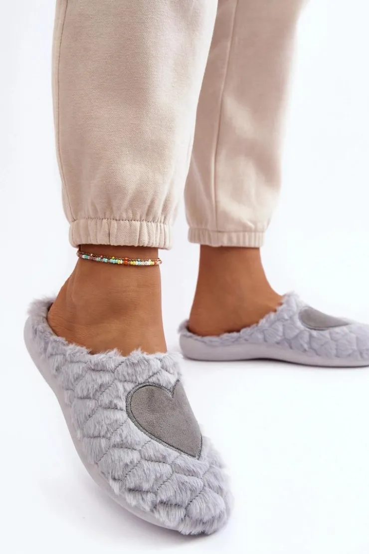 Best INBLU Damskie Futrzane Obuwie Domowe Kapcie EC000099 Szare