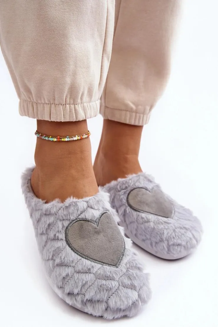 Best INBLU Damskie Futrzane Obuwie Domowe Kapcie EC000099 Szare