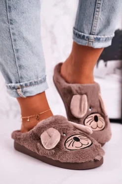 Online Boto Damskie Futrzane Papcie Myszki Beżowe Home Sweet Home