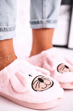 Damskie Boto Damskie Futrzane Papcie Myszki Różowe Home Sweet Home