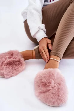 Boto Kapcie Klasyczne*Damskie Futrzane Papcie Różowe Sheryl
