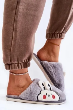 Clearance Boto Damskie Futrzane Papcie Z Królikiem Szare Trisha