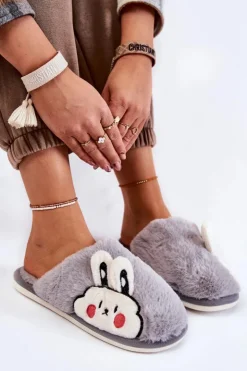 Clearance Boto Damskie Futrzane Papcie Z Królikiem Szare Trisha