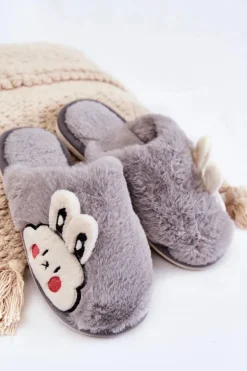 Clearance Boto Damskie Futrzane Papcie Z Królikiem Szare Trisha