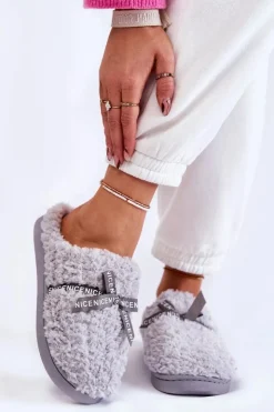 Damskie Boto Damskie Futrzane Papcie Z Kokardką Szare Ryana