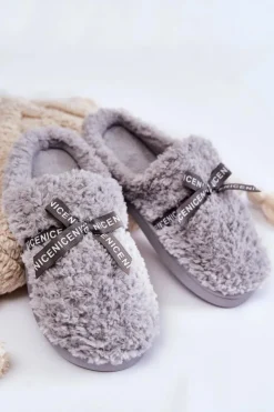 Damskie Boto Damskie Futrzane Papcie Z Kokardką Szare Ryana