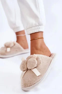 Online Boto Damskie Futrzane Papcie Z Pomponami Beżowe Castello