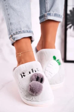 Boto Kapcie Klasyczne*Damskie Futrzane Papcie z Królikiem I Marchewką Zielone Follow Me